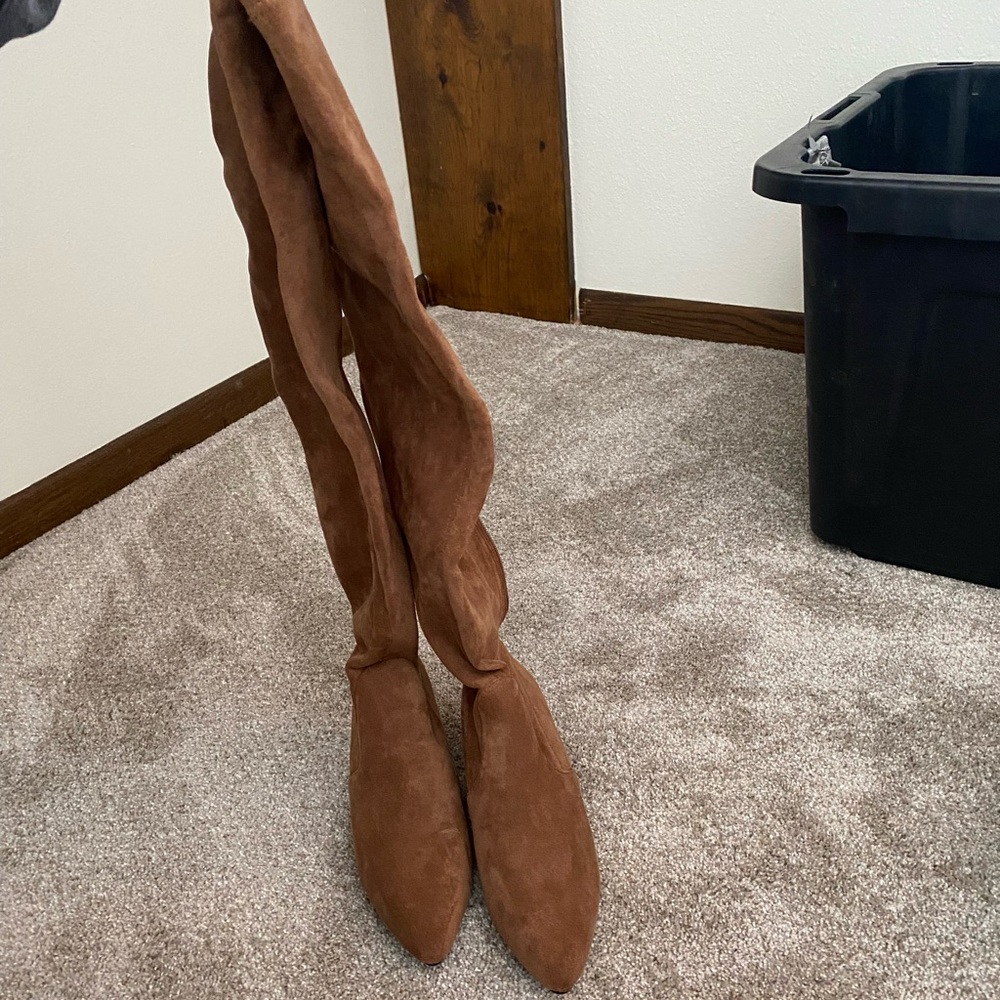 Brown Thigh High Suede Boots